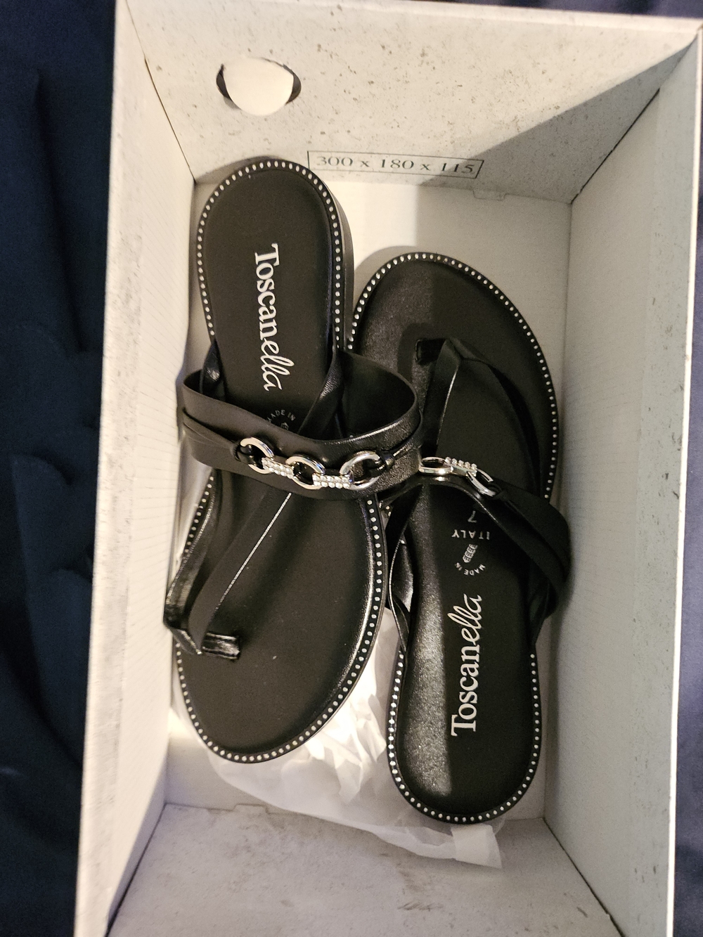 Toscanella Black Chain-Detail Thong Sandals